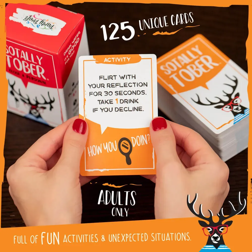 A player holds up an activity card in front of the Close & Personal box