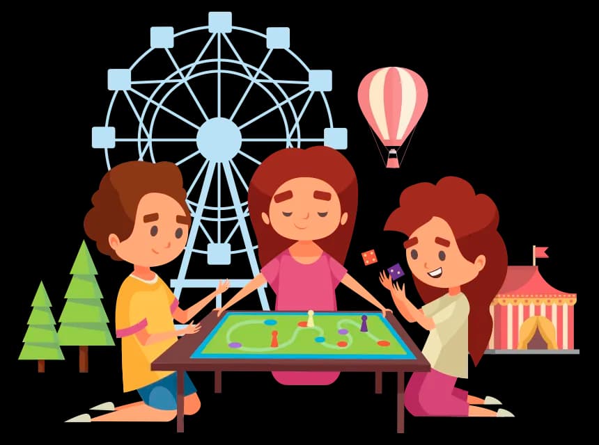 Three kids playing at the Parculus fairground