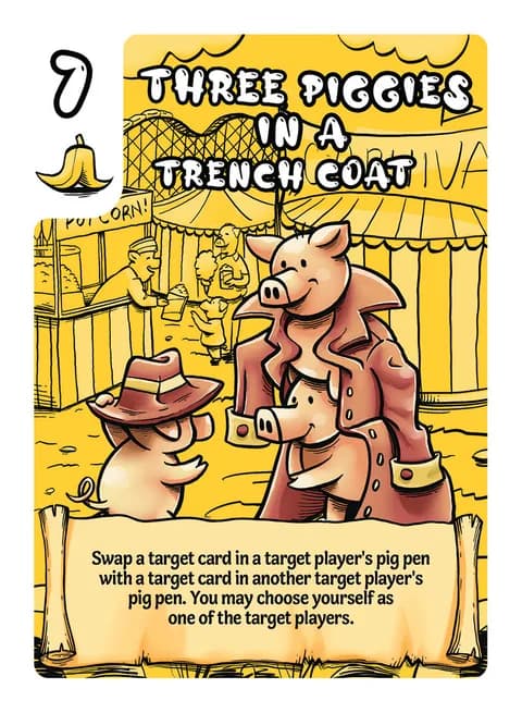 Three Piggies in a Trench Coat vendor card