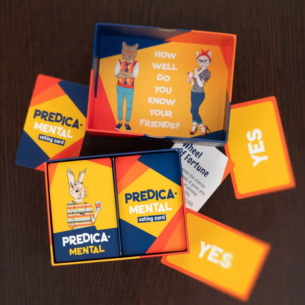 Predicamental listing photo: the open box and voting cards