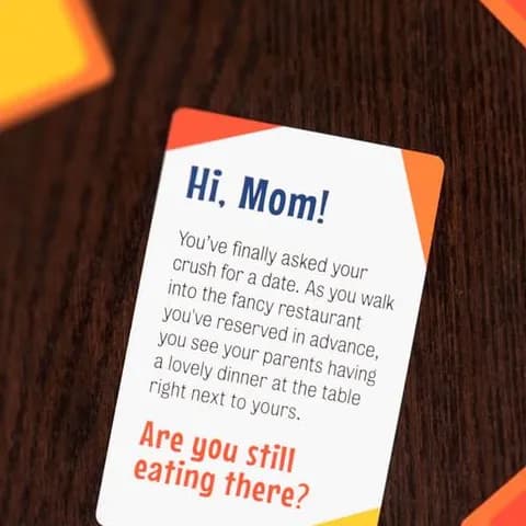 A predicament card surrounded by YES and NO voting cards